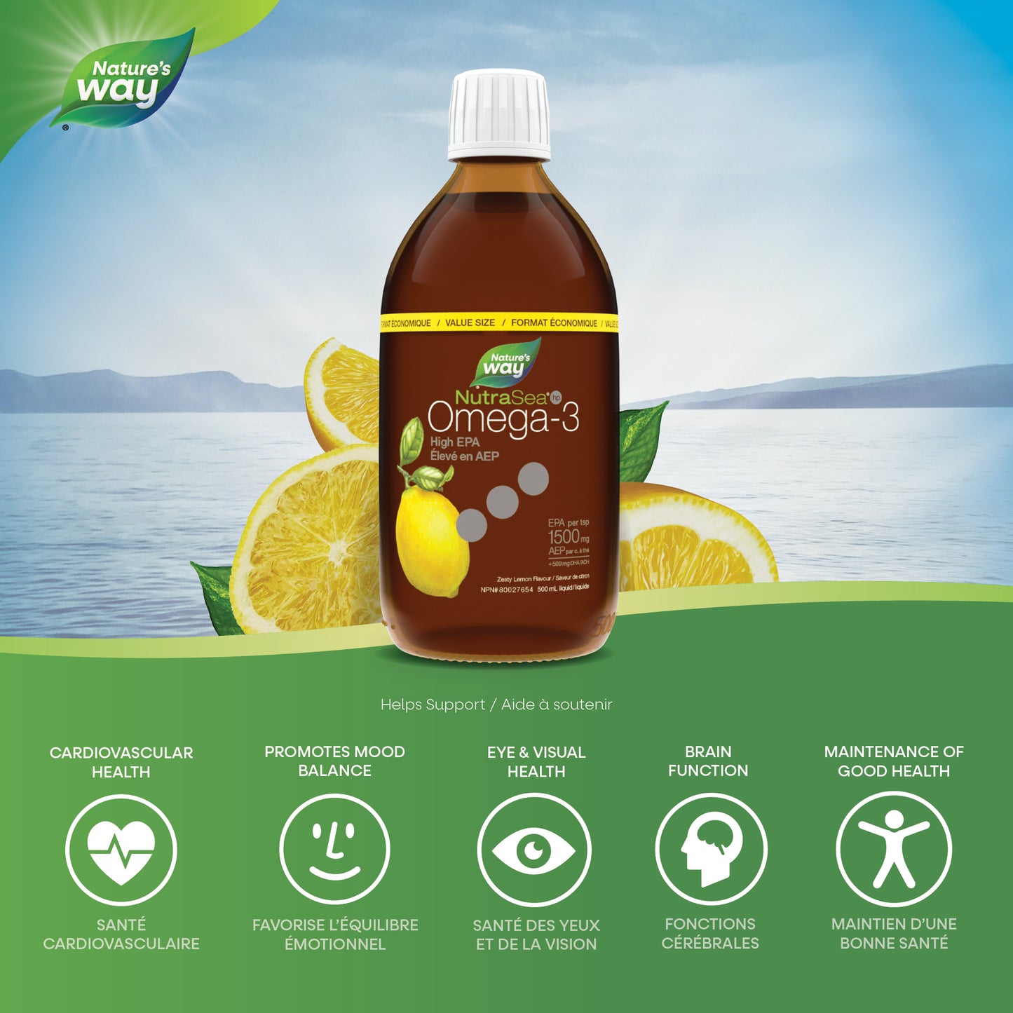 NutraSea Omega-3 Fish Oil Liquid High EPA 500ml