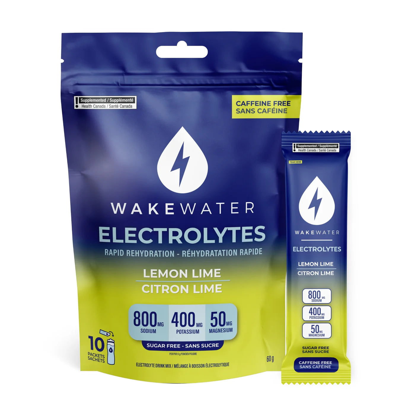 Wake Water Electrolytes Lemon Lime Bag of 10