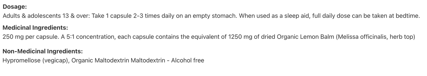 St. Francis Lemon Balm Capsules