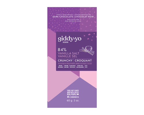 Giddy Yo Crunchy Vanilla Salt 84% Chocolate Bar