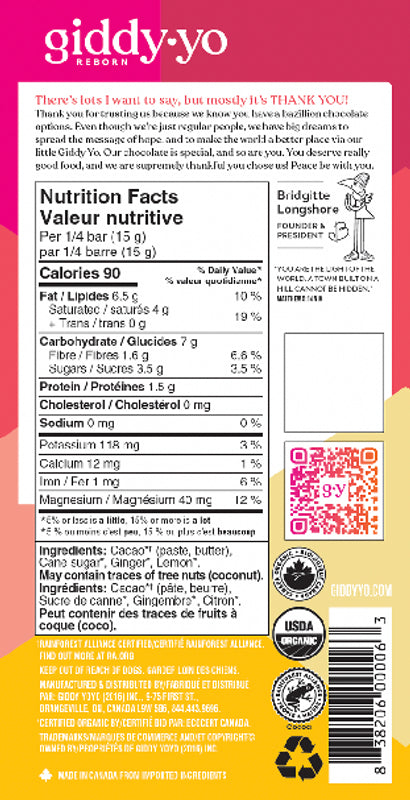 Giddy Yo Ginger Lemon Chocolate Bar