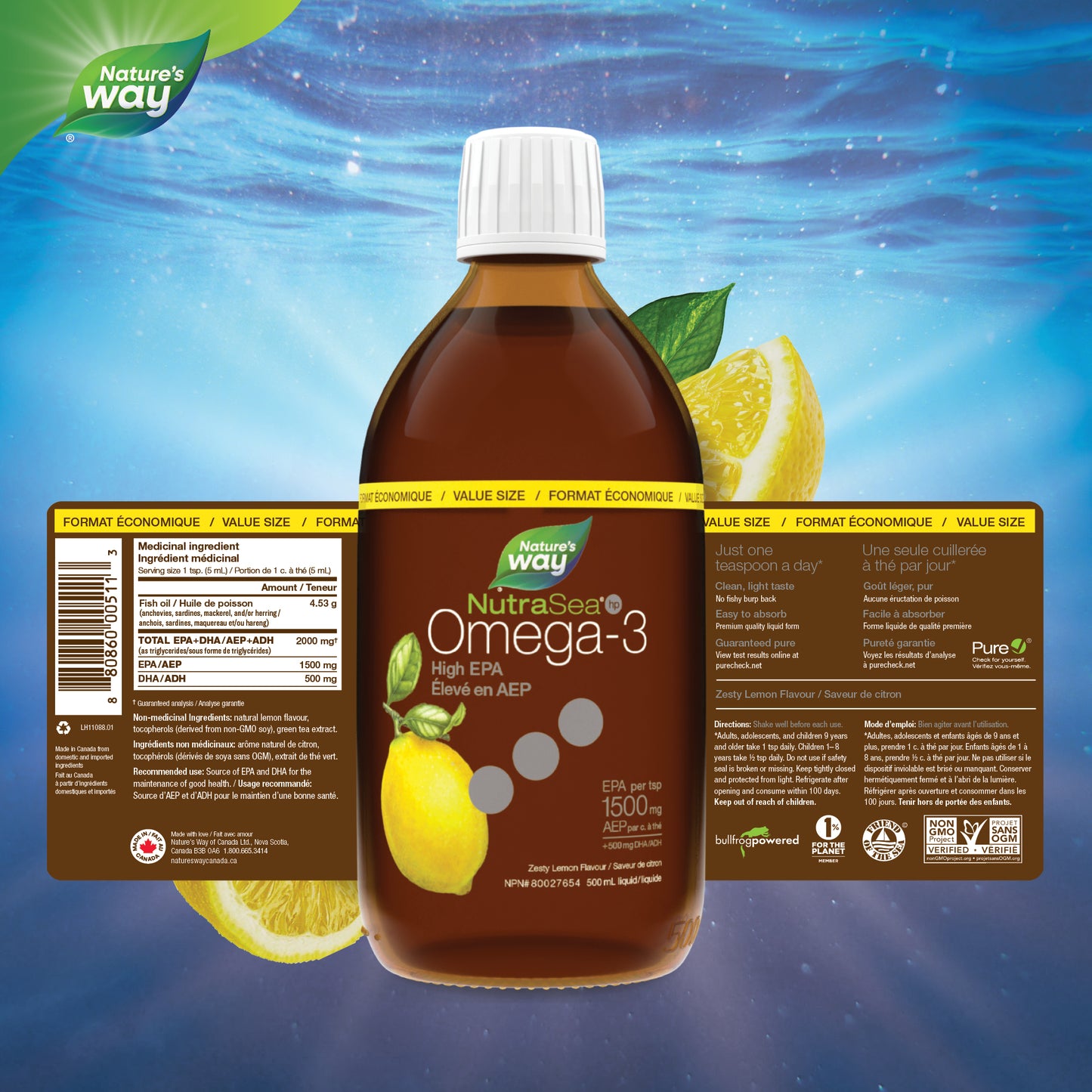 NutraSea Omega-3 Fish Oil Liquid High EPA 500ml