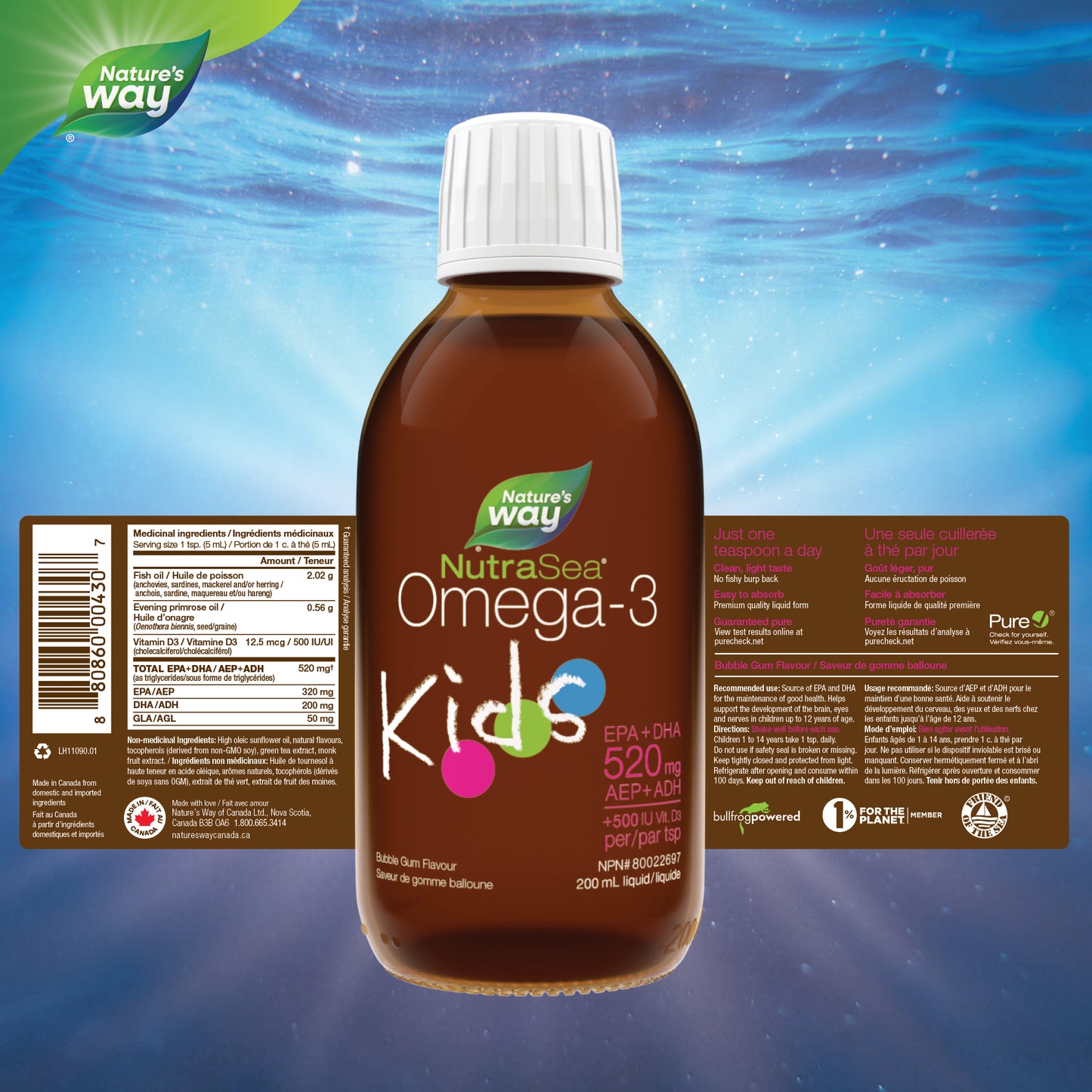 NutraSea Kids Omega-3 Fish Oil Liquid Bubble Gum 200ml