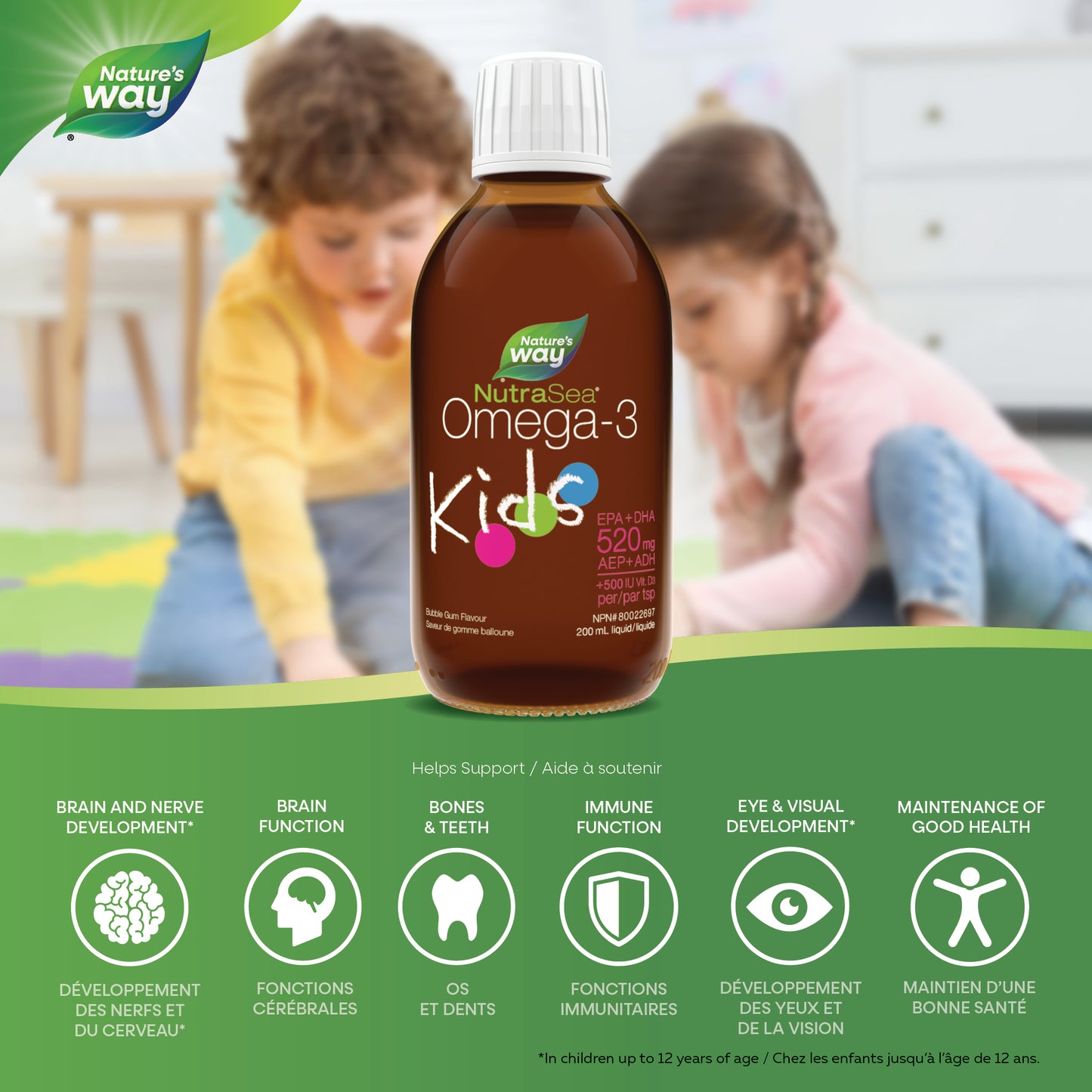 NutraSea Kids Omega-3 Fish Oil Liquid Bubble Gum 200ml
