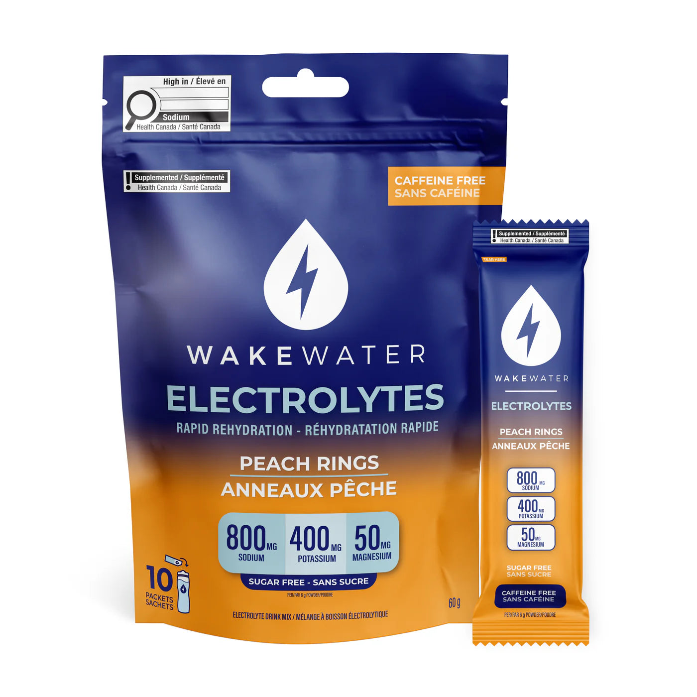 Wake Water Electrolytes Peach Rings Bag of 10