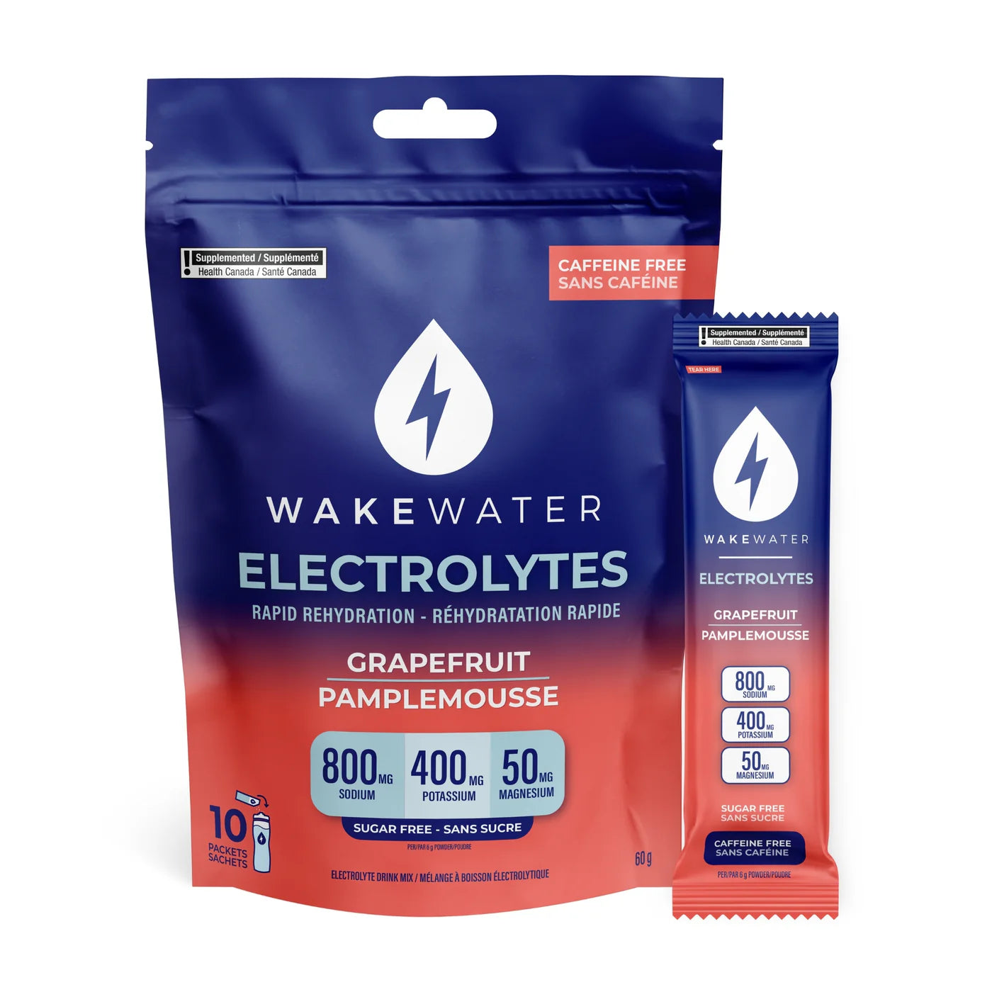 Wake Water Electrolytes Grapefruit Bag of 10