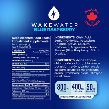 Wake Water Electrolytes Blue Raspberry Bag of 10